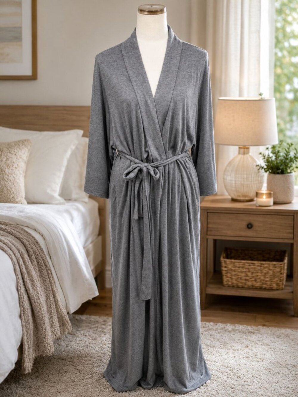 Natori size XL Shangri La Knit Robe Heathered Grey NEW Neiman Marcus